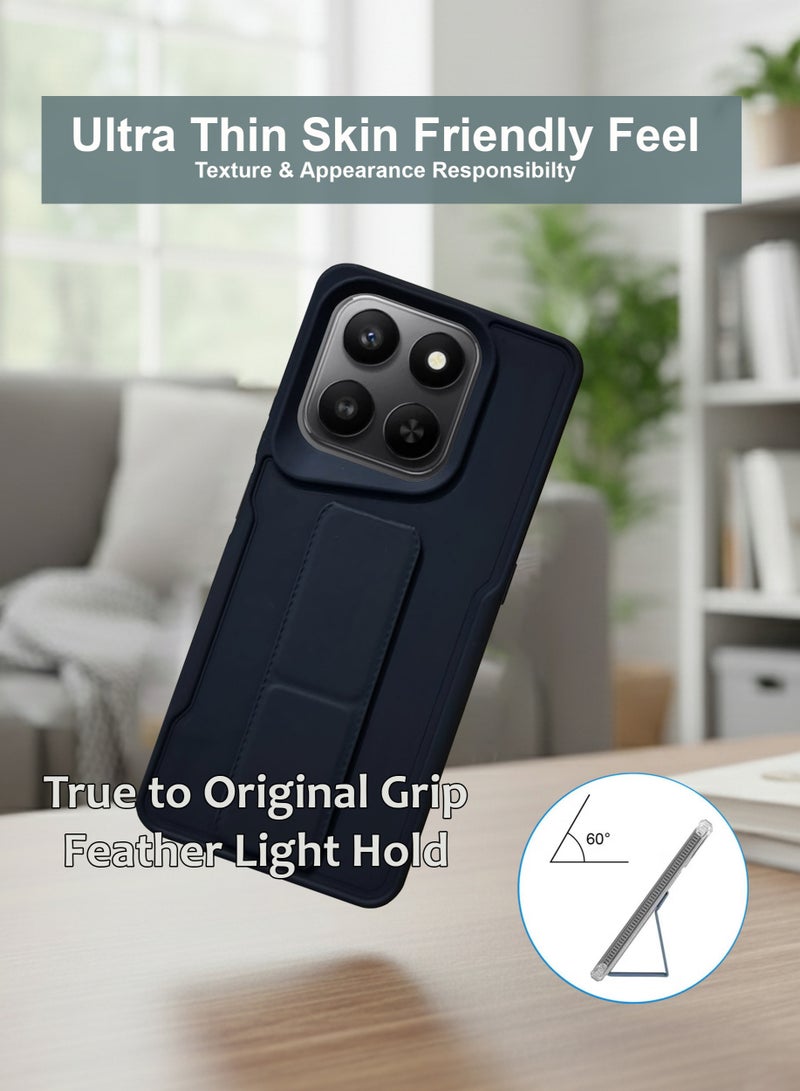 Honor X7d Hand Grip Case Cover - Magnetic Hand Grip Holder & Kickstand Case For Honor X7d - Strong Grip for Magnetic Car Holder, Stylish Silicone Case & Functional, Ultimate Convenience & Hands-Free Viewing - Black - Image 2